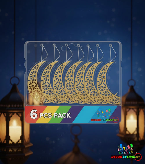 Premium Gold Color Ramadan Hanging Decor – Luxurious Islamic Wall Art 6Pcs/Pack