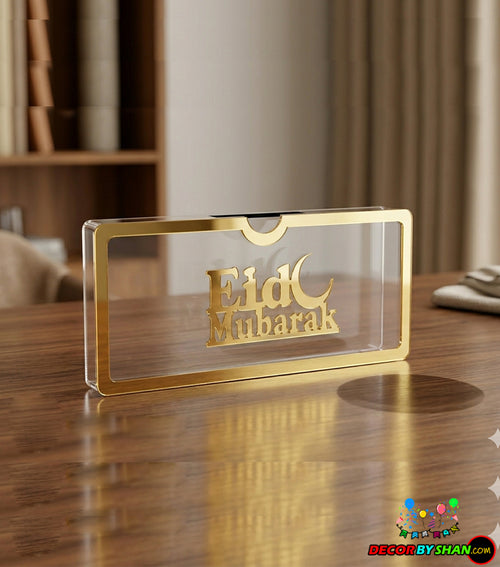 Premium Crystal Clear Acrylic Eid Envelope – Luxury Gold Mirror 